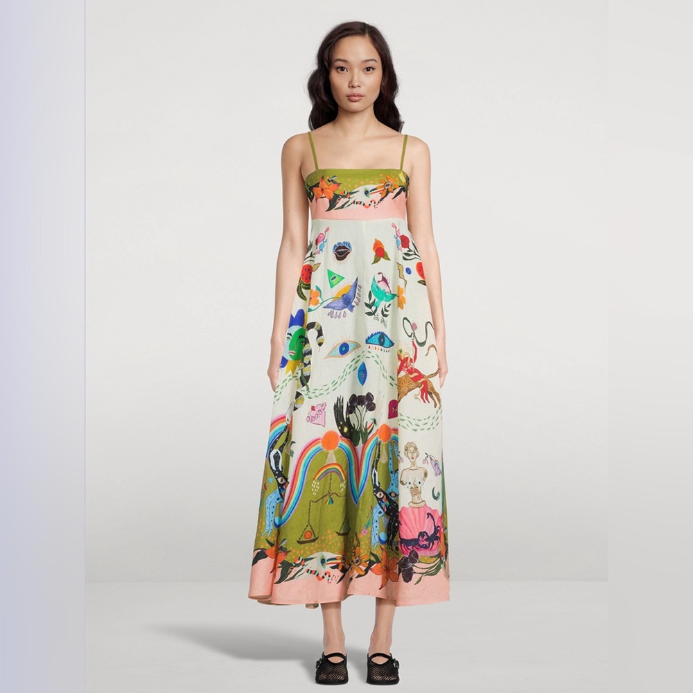 ALEMAIS 
Evergreen Printed Midi Sundress